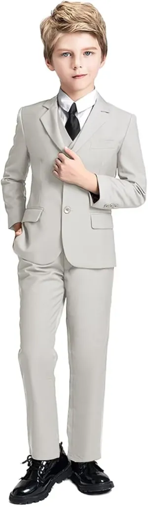 Boys Suit 5 Piece Kids Party Tuxedo Blazer Vest and Pants Set with Tie for Boy Formal