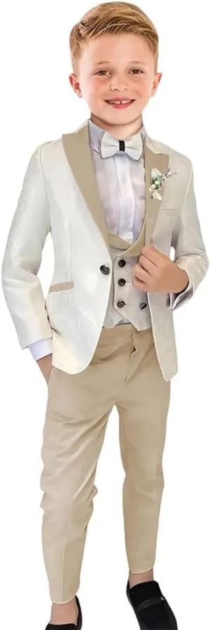 Boys Suit Floral Jacquard Suits for Boys Formal Outfit 5 Pcs Wedding Kids Suit Blazer Vest Pants Tie Shirt Set