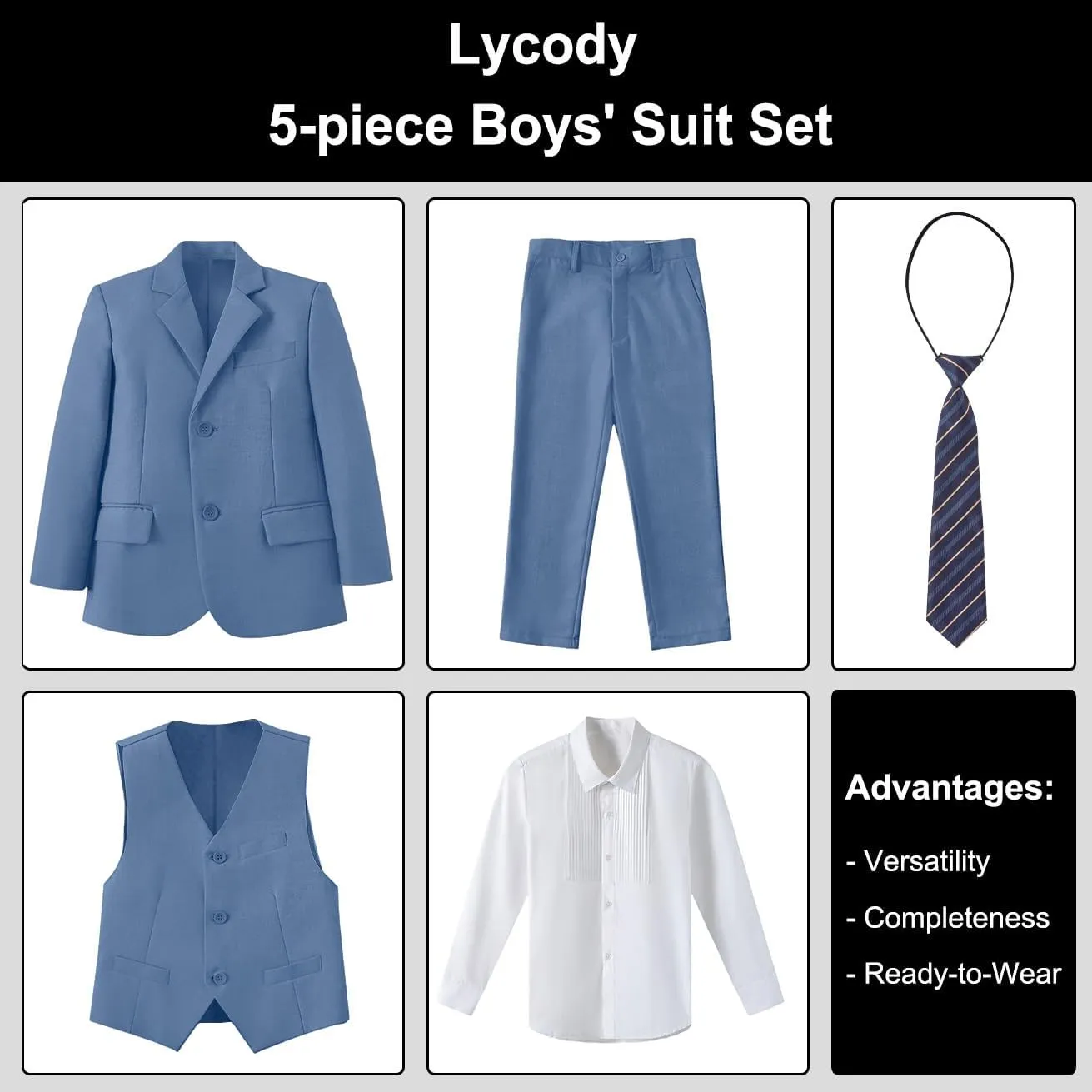 Boys Suit for Kids Teens Formal 5 Piece Tuxedo Suit Set