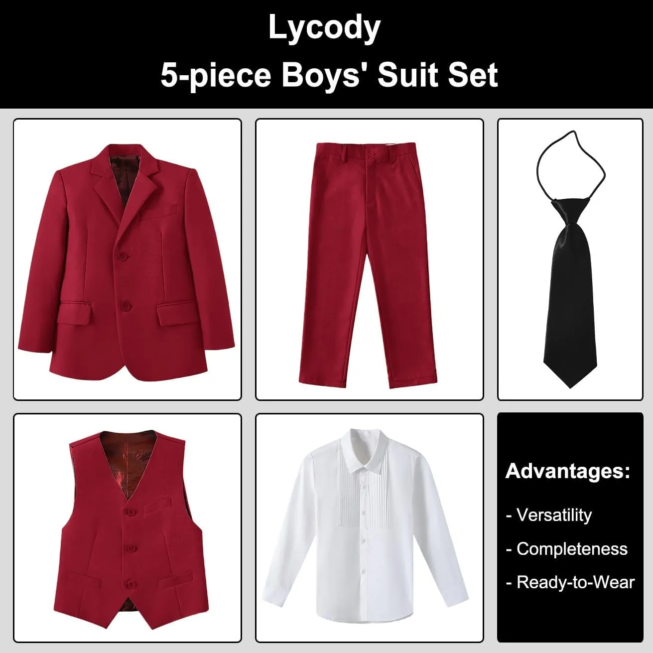 Boys Suit for Kids Teens Formal 5 Piece Tuxedo Suit Set
