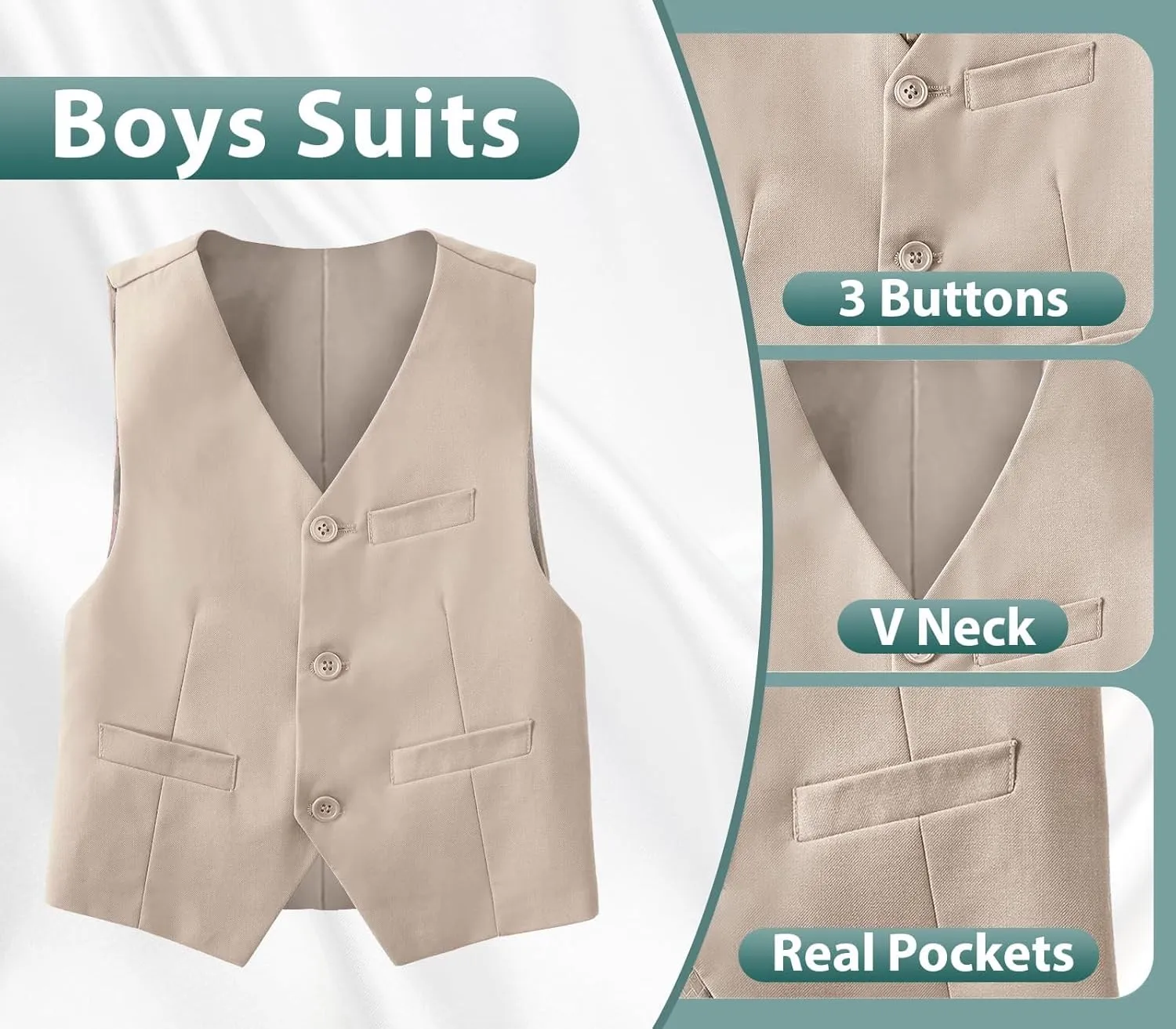 Boys Suits 3 Piece Slim Fit Suit Set Dresswear Ring Bearer Outfit for Boy