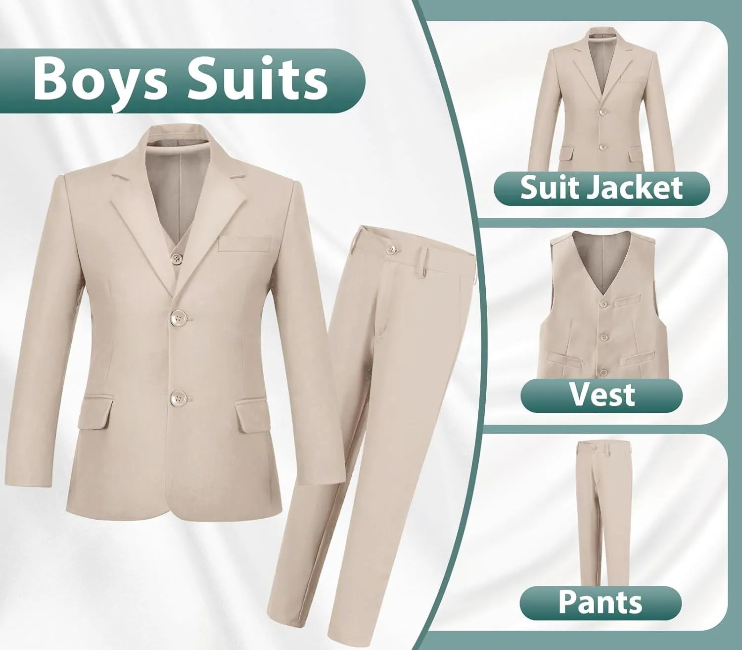 Boys Suits 3 Piece Slim Fit Suit Set Dresswear Ring Bearer Outfit for Boy