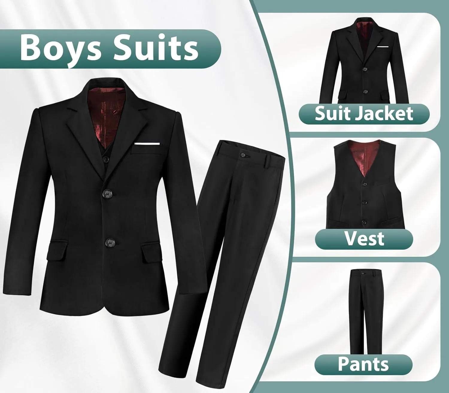Boys Suits 3 Piece Slim Fit Suit Set Dresswear Ring Bearer Outfit for Boy