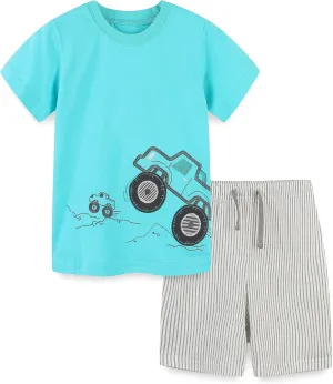 Bumeex Toddler Boy's Cotton Short Sleeve T-Shirt and Short Set 2-7Y