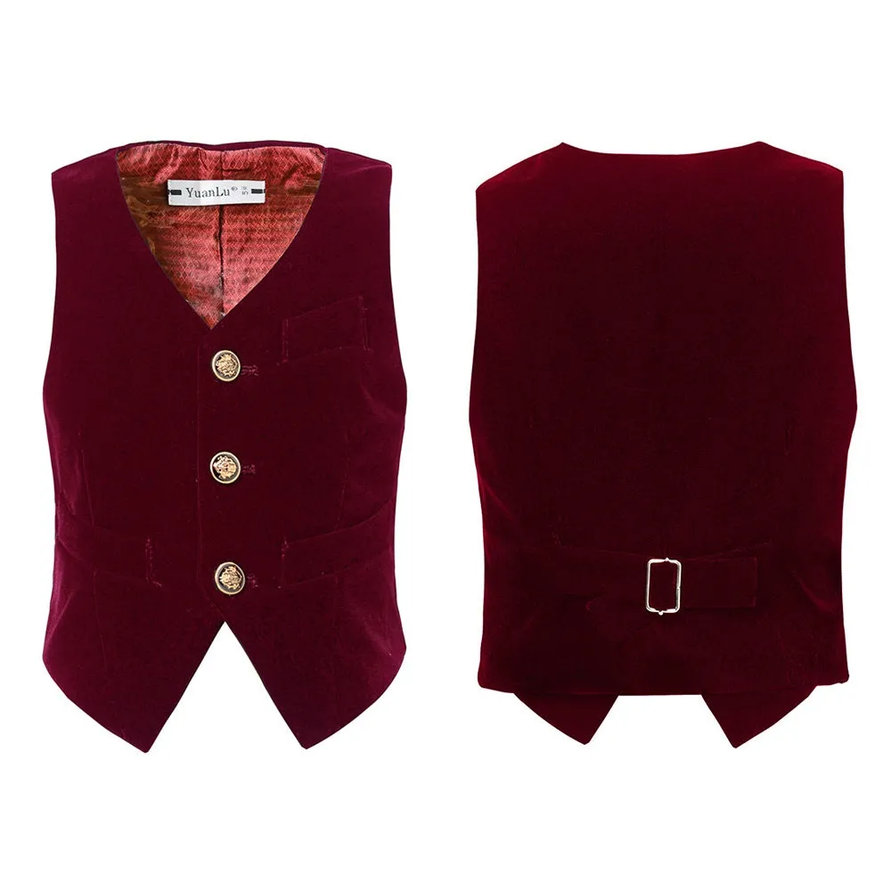 Burgundy Velvet 3 Piece Boy's Formal Boys Suits With Jacket Vest Pants