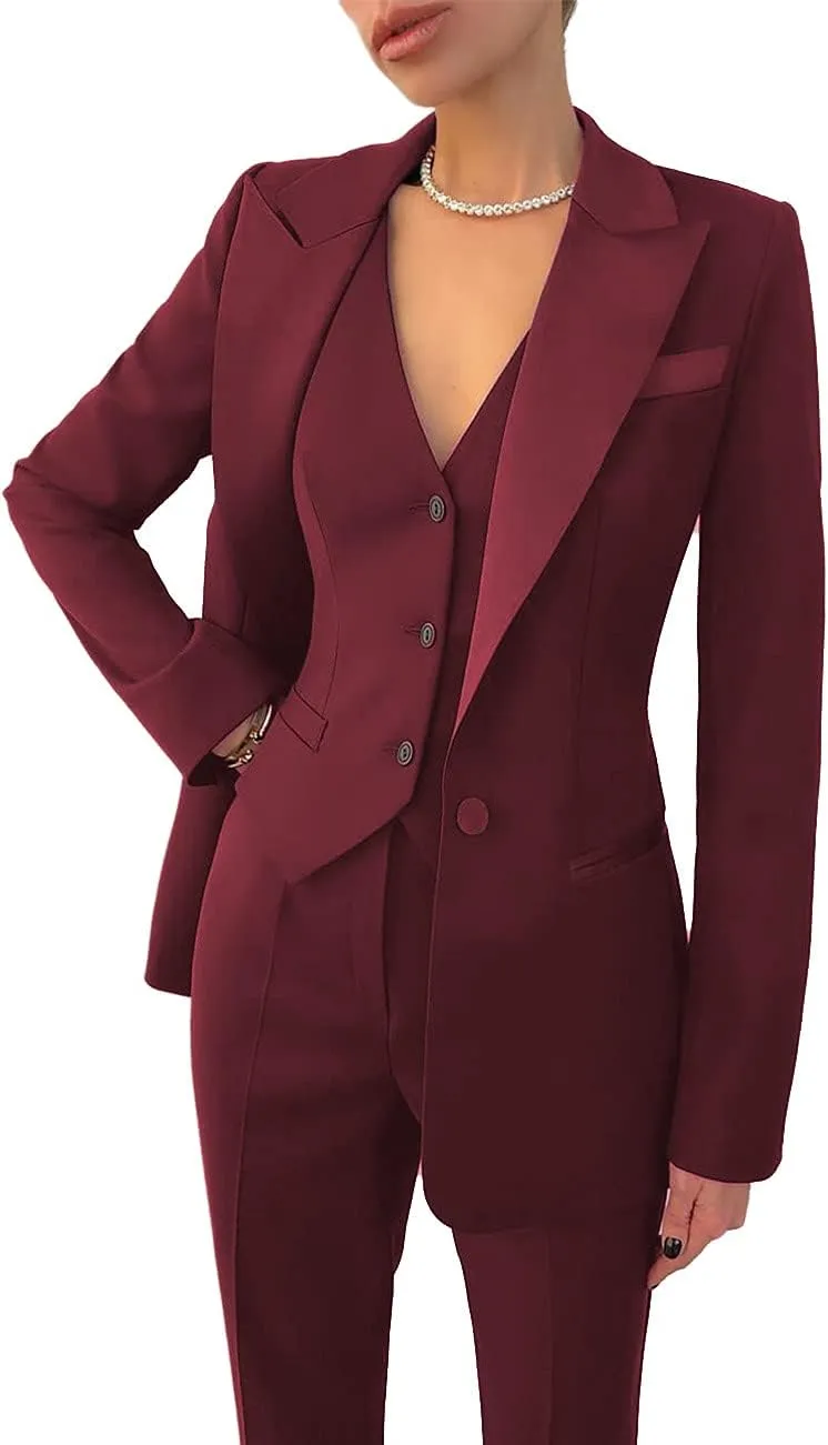 Business Women Suit Set 3 Pieces Notch Lapel Single Breasted Vest for Office Work Lady Suits (Blazer Vest Pants)