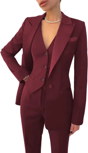 Business Women Suit Set 3 Pieces Notch Lapel Single Breasted Vest for Office Work Lady Suits (Blazer Vest Pants)
