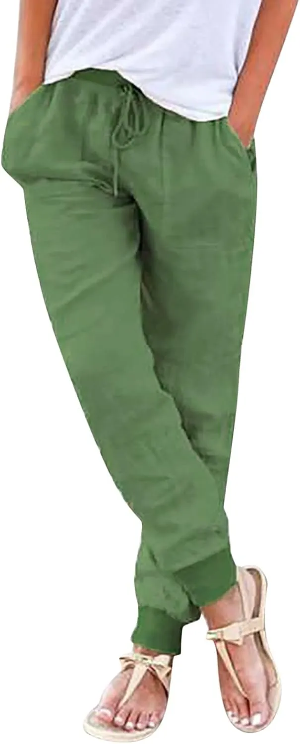 Capri Pants for Women Casual Cotton Linen Wide Leg Cropped Trousers Summer Lounge Palazzo Pant with Pockets