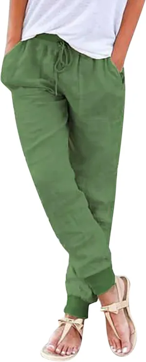 Capri Pants for Women Casual Cotton Linen Wide Leg Cropped Trousers Summer Lounge Palazzo Pant with Pockets