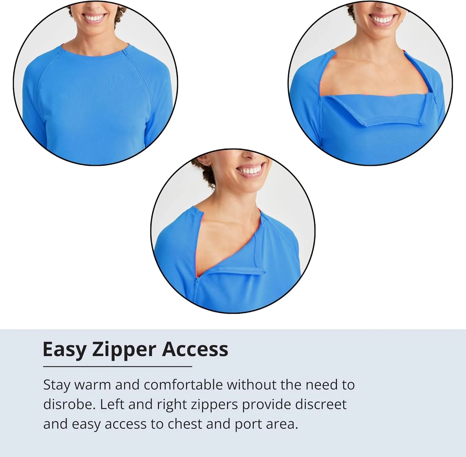 Care Wear Womens Long-Sleeve Chest Port Access Shirt  Womens Long-Sleeve Shirt with Port Access for Central Line