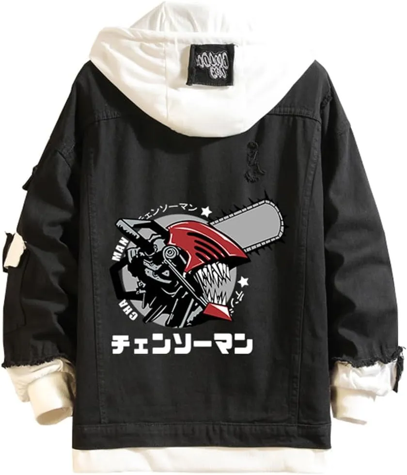 Chainsawman Cosplay Jeans Jacket Anime Makima Denji Cosplay Denim Jacket Hoodie Long Sleeves Novelty Coat for Unisex