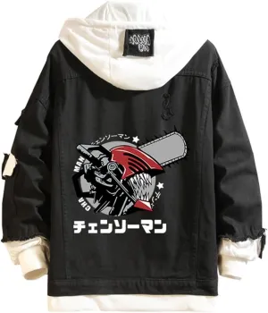 Chainsawman Cosplay Jeans Jacket Anime Makima Denji Cosplay Denim Jacket Hoodie Long Sleeves Novelty Coat for Unisex