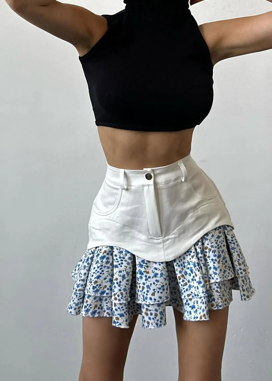 CHARTOU Women High Waisted Ruffle Floral Short Skirt Y2k Patchwork A Line Chiffon Pleated Mini Skirt