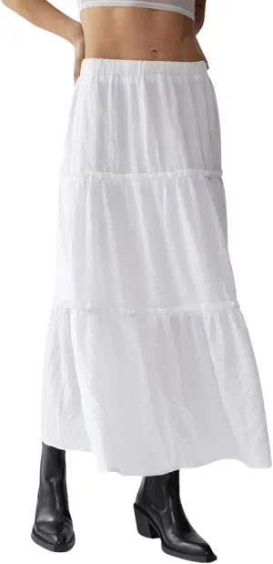CHARTOU Women's Summer Boho Elastic High Waist Tiered Long Skirt Pleated Flowy Swing A Line Beach Maxi Skirt