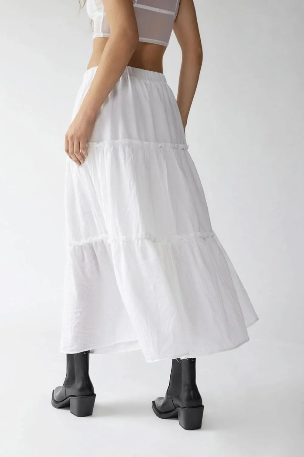 CHARTOU Women's Summer Boho Elastic High Waist Tiered Long Skirt Pleated Flowy Swing A Line Beach Maxi Skirt