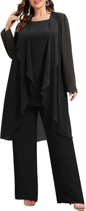 Chiffon Mother of The Bride Pant Suits Plus Size Women Wedding Formal Outfit Set Evening Gown