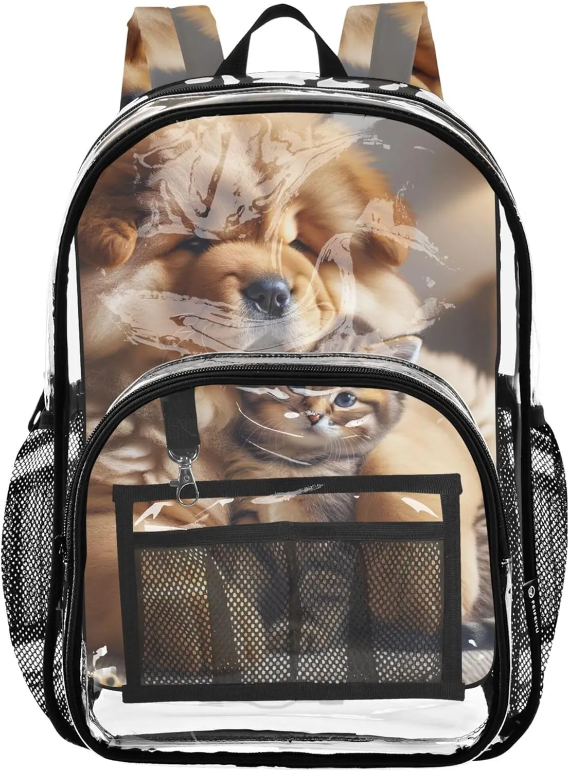 Chow Chow Dog Kitten Cat Travel Clear Bags for Women Girls Backpack Kids Boys Plastic See through Bookbag