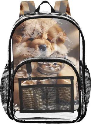 Chow Chow Dog Kitten Cat Travel Clear Bags for Women Girls Backpack Kids Boys Plastic See through Bookbag