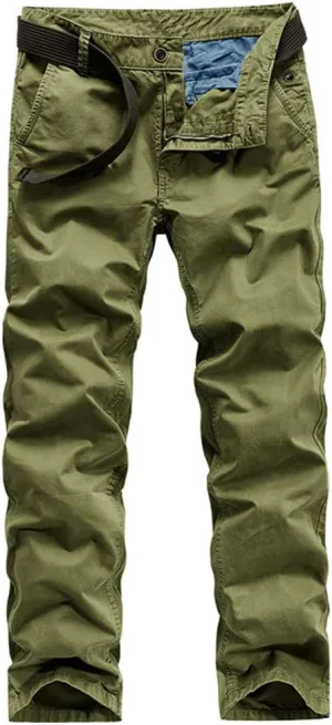 Chowsir Men Military Tactical Slim Fit Flat Front Cotton Khaki Work Chino Pants