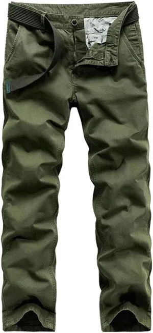 Chowsir Men Military Tactical Slim Fit Flat Front Cotton Khaki Work Chino Pants
