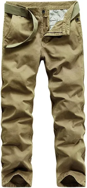 Chowsir Men Military Tactical Slim Fit Flat Front Cotton Khaki Work Chino Pants