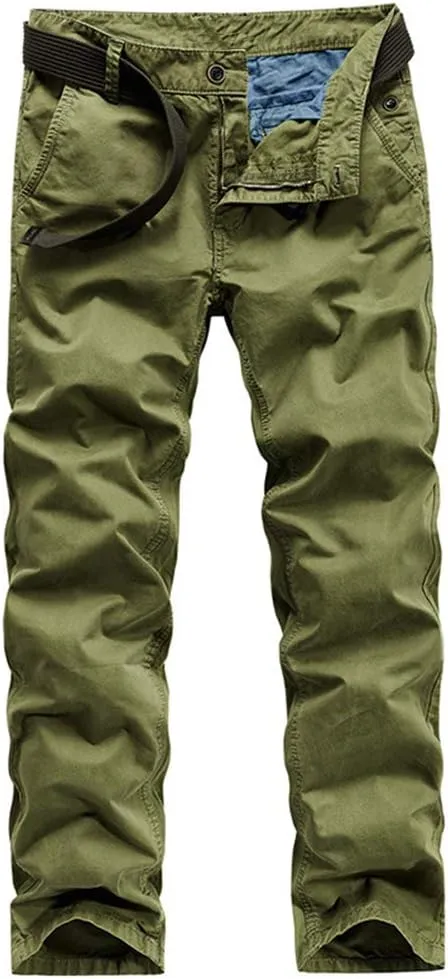 Chowsir Men Military Tactical Slim Fit Flat Front Cotton Khaki Work Chino Pants