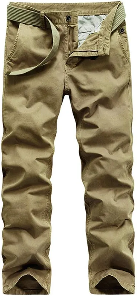 Chowsir Men Military Tactical Slim Fit Flat Front Cotton Khaki Work Chino Pants
