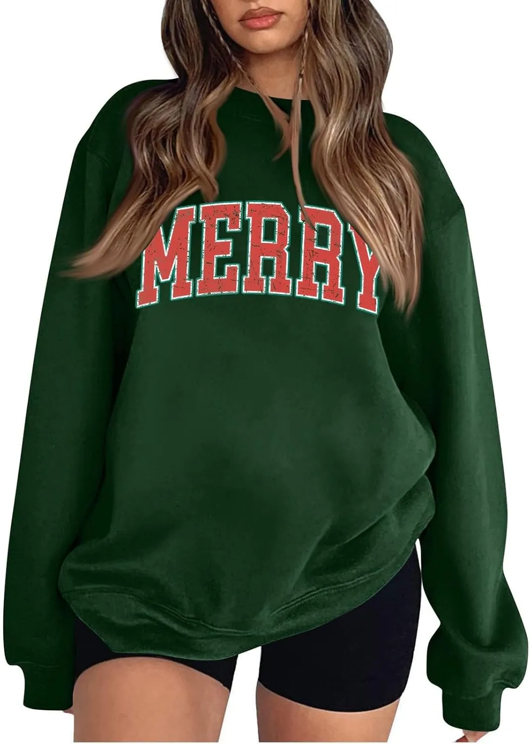 Christmas Sweatshirts for Women Xmas Oversized Crewneck Sweatshirt Cute Green Graphic Long Sleeve Hoodies Fleece Pullover