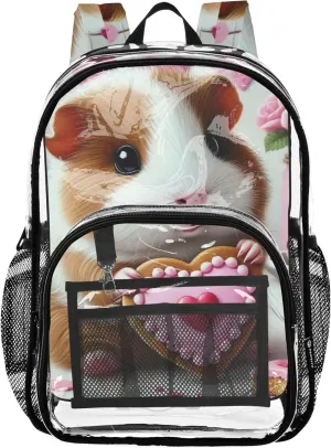Clear Backpack Women Cute Boys Backpacks for Girls Plastic School Clear Bookbag Cute Guinea Pig Heart Cookie