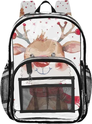 Clear Bag for Women Travel Reindeer Christmas Cute Kids Backpack for Girls School Clear Plastic Bag Pvc