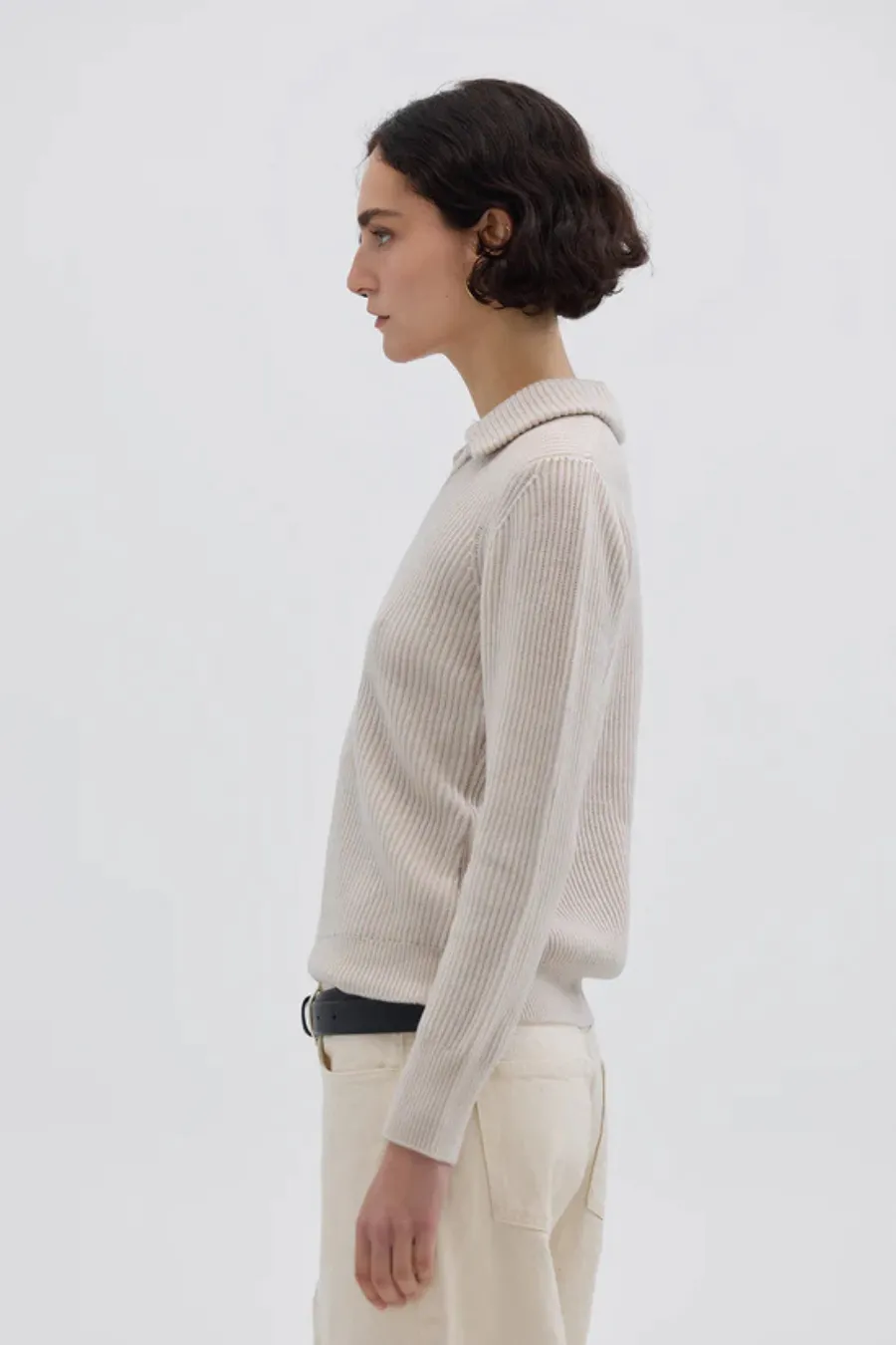 Collar V Neck Sweater Oat Melange