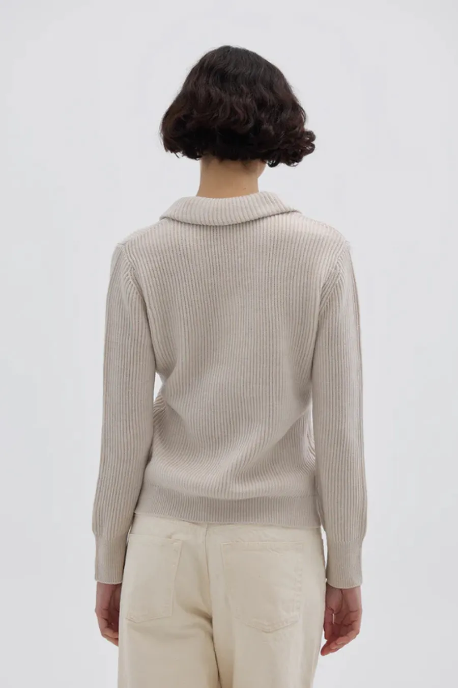 Collar V Neck Sweater Oat Melange