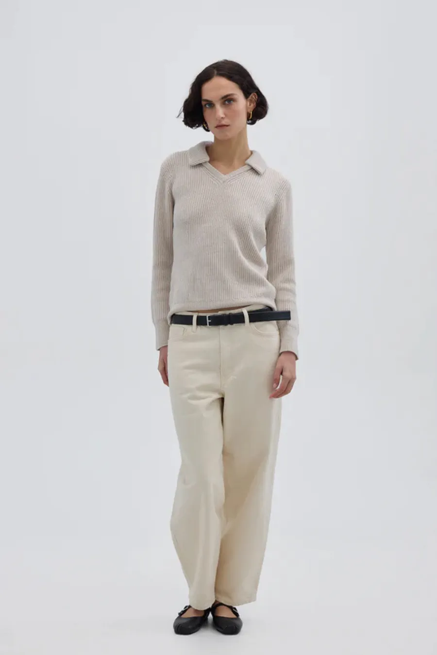 Collar V Neck Sweater Oat Melange