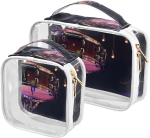 Concert-performance Print 2 Pack Clear Toiletry Bag Women Men, Portable Waterproof Clear Pouch, Cosmetic Bag with Double Zippers Large Opening Traveling with Handle for Bathroom Traveling Vacation Org