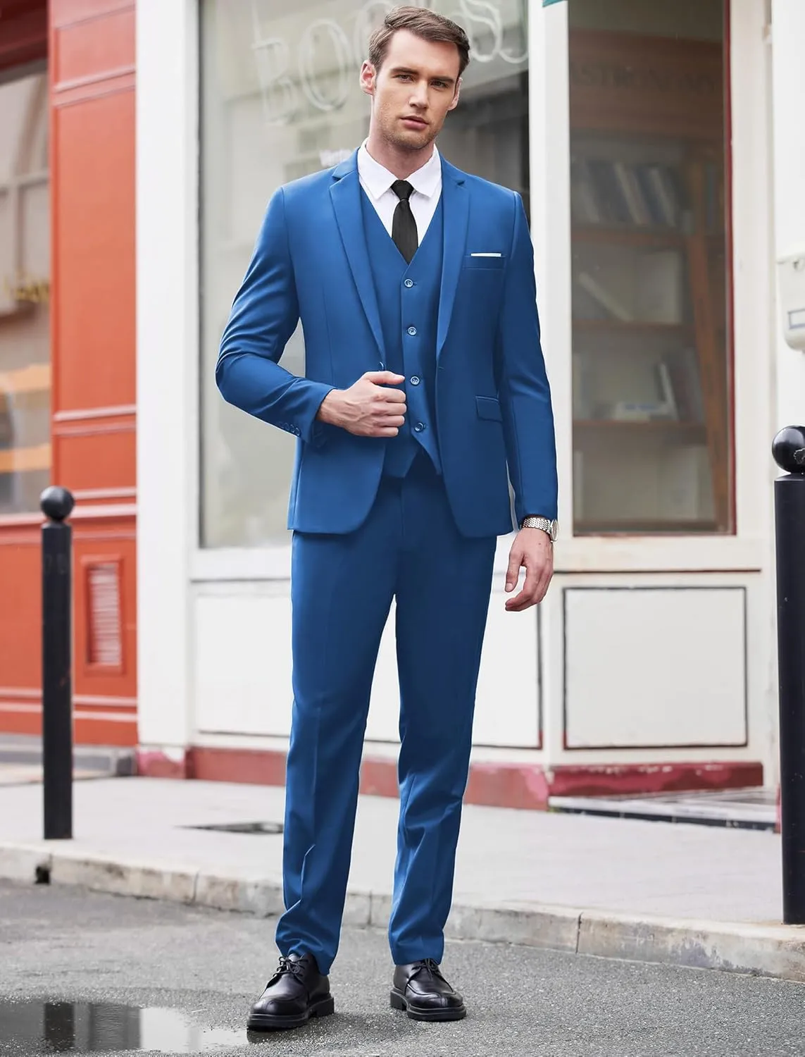 COOFANDY Men's 3 Piece Wedding Suit Set One Button Slim Fit Jacket Blazer Vest Pants Set Groom Prom Tuxedo Suits