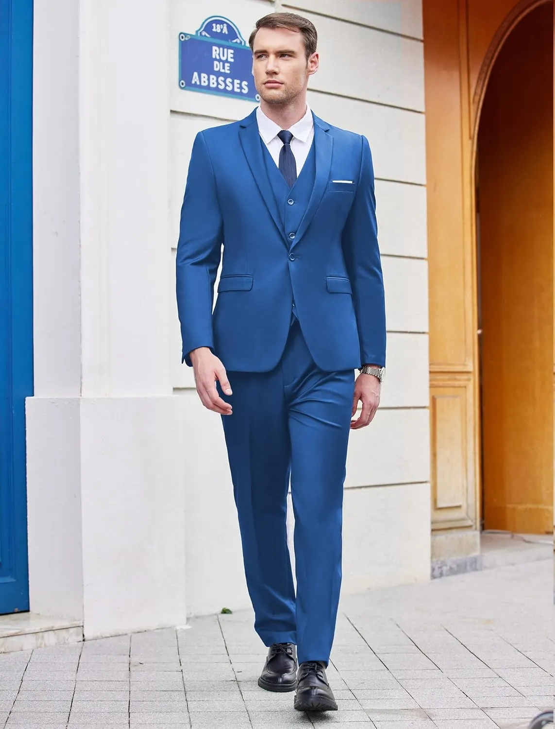 COOFANDY Men's 3 Piece Wedding Suit Set One Button Slim Fit Jacket Blazer Vest Pants Set Groom Prom Tuxedo Suits
