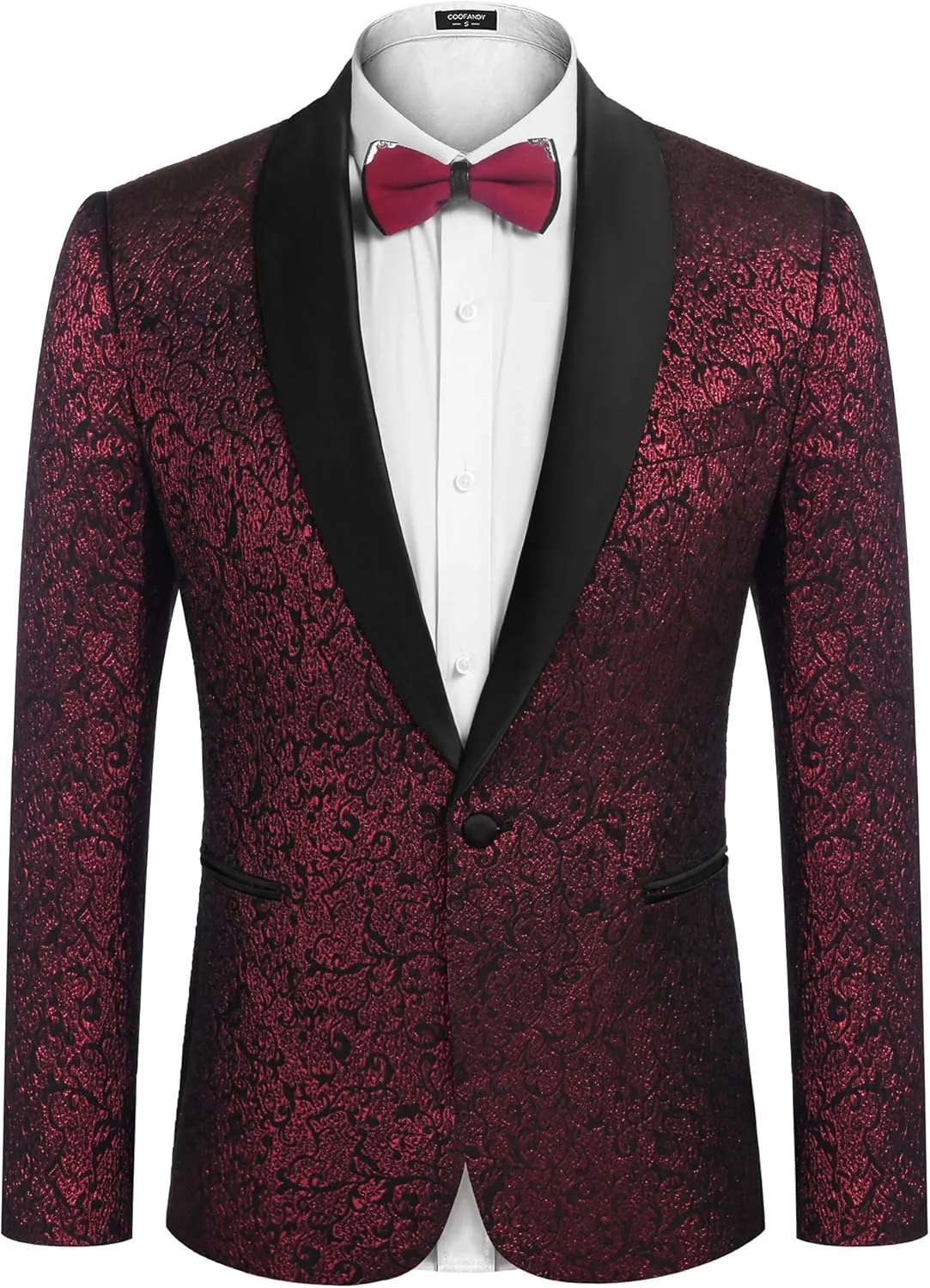 COOFANDY Men's Floral Tuxedo Jacket Jacquard Suit Jacket Slim Fit Blazer for Wedding, Prom, Dinner