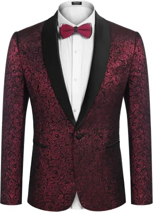 COOFANDY Men's Floral Tuxedo Jacket Jacquard Suit Jacket Slim Fit Blazer for Wedding, Prom, Dinner