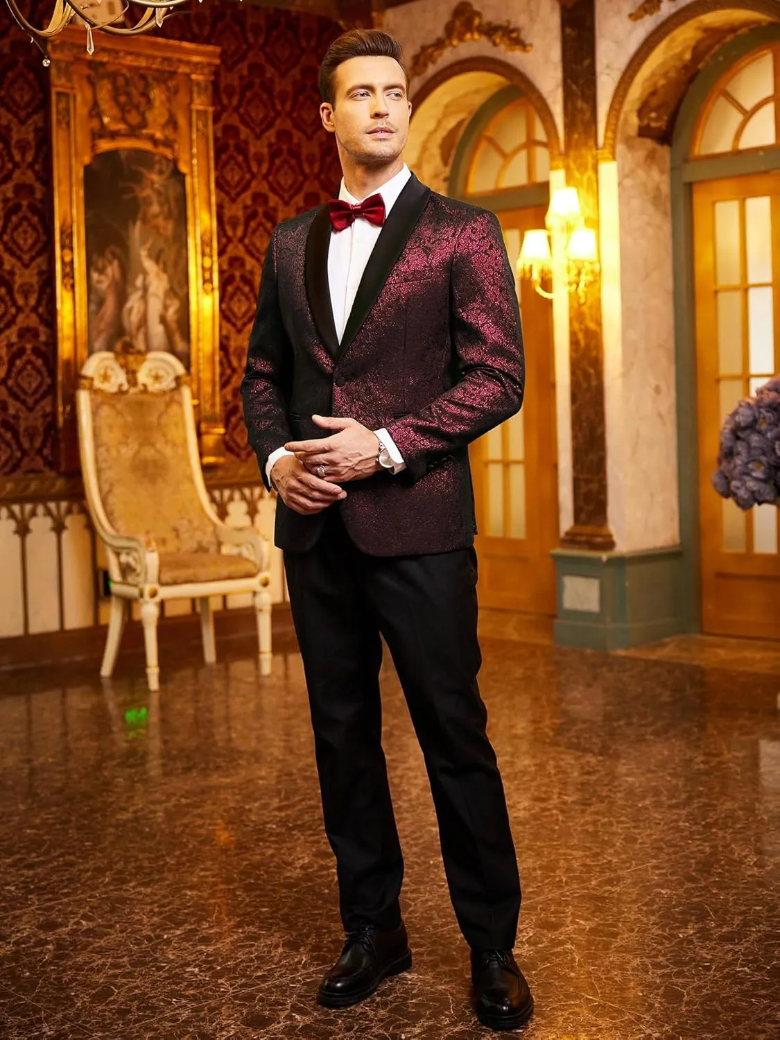 COOFANDY Men's Floral Tuxedo Jacket Jacquard Suit Jacket Slim Fit Blazer for Wedding, Prom, Dinner