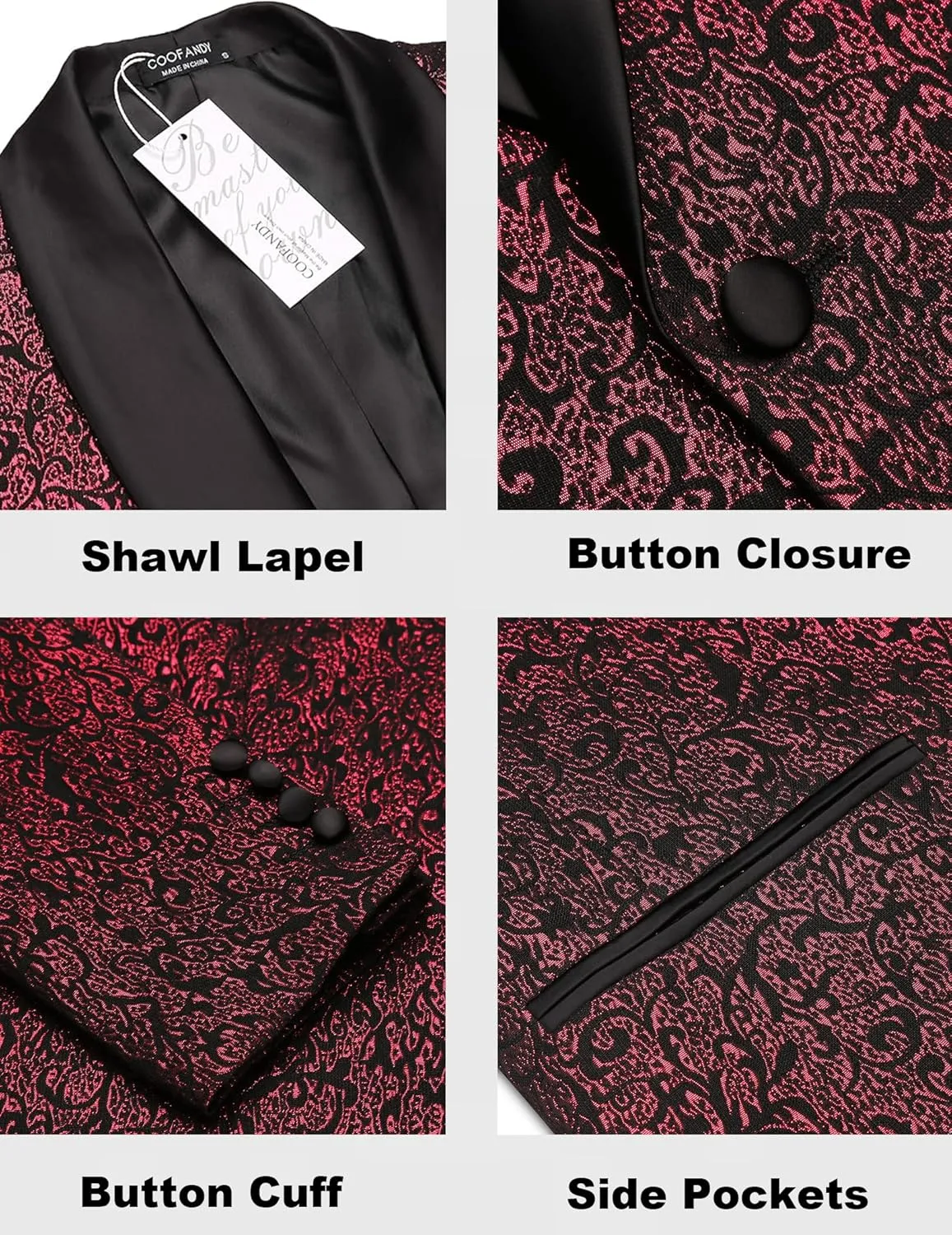 COOFANDY Men's Floral Tuxedo Jacket Jacquard Suit Jacket Slim Fit Blazer for Wedding, Prom, Dinner