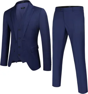 COOFANDY Men's Suits 3 Piece Slim Fit Set Two Button Suit Jacket Vest Pants for Business, Wedding, Party