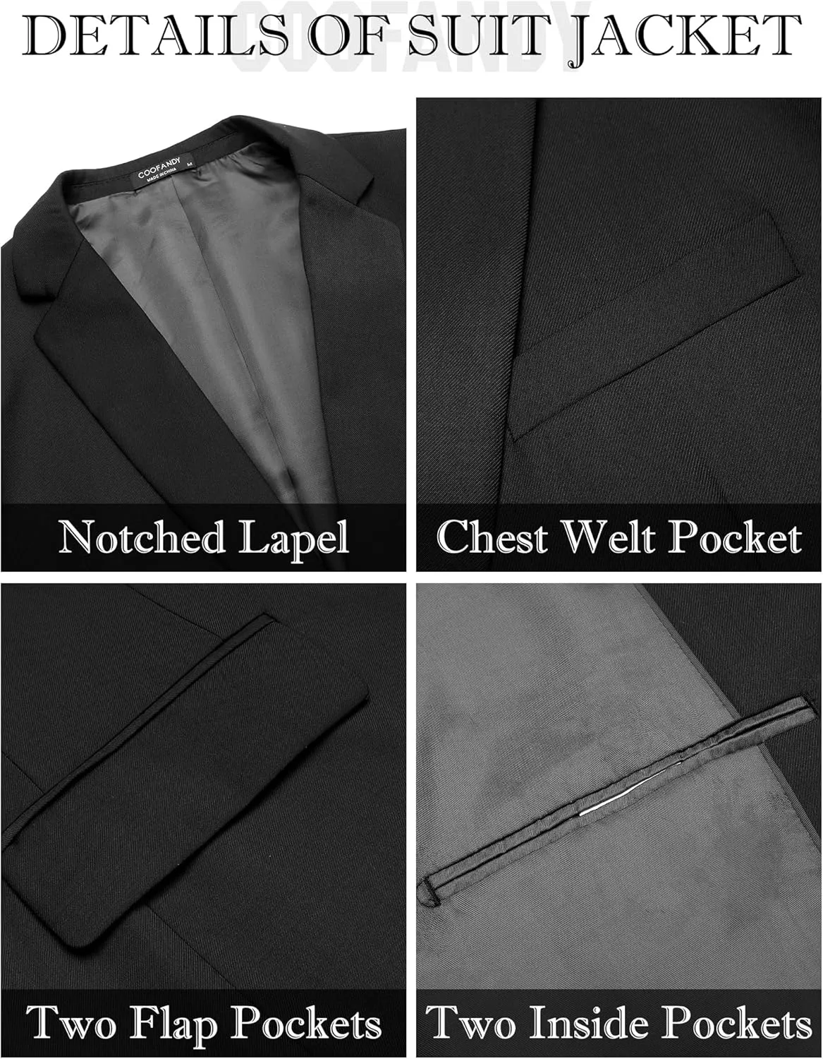 COOFANDY Men's Suits 3 Piece Slim Fit Set Two Button Suit Jacket Vest Pants for Business, Wedding, Party