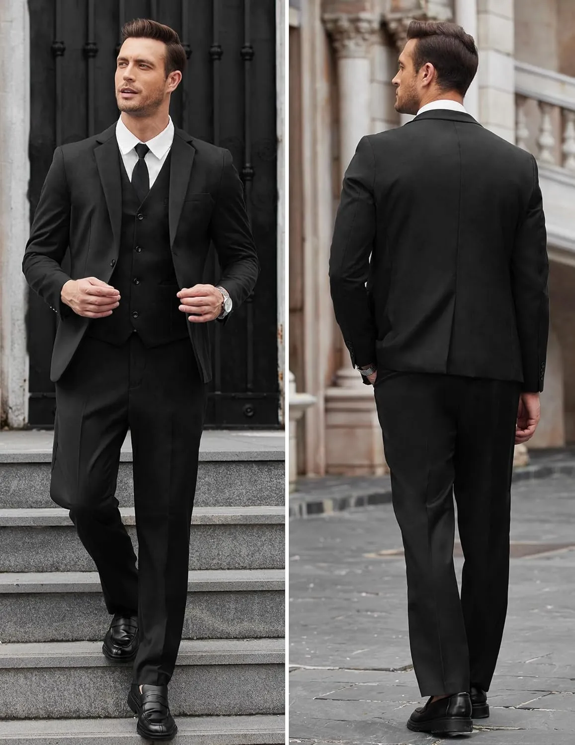 COOFANDY Men's Suits 3 Piece Slim Fit Set Two Button Suit Jacket Vest Pants for Business, Wedding, Party