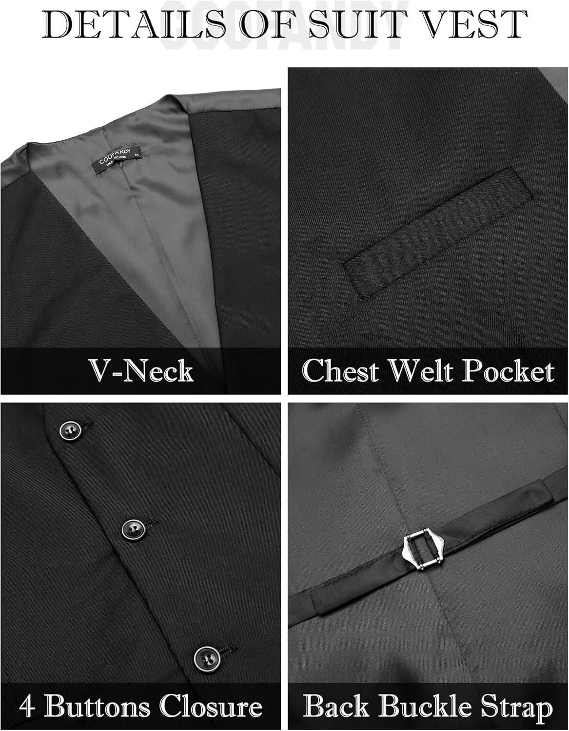 COOFANDY Men's Suits 3 Piece Slim Fit Set Two Button Suit Jacket Vest Pants for Business, Wedding, Party