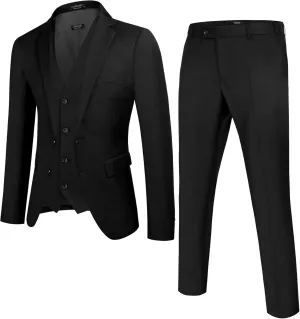 COOFANDY Men's Suits 3 Piece Slim Fit Set Two Button Suit Jacket Vest Pants for Business, Wedding, Party