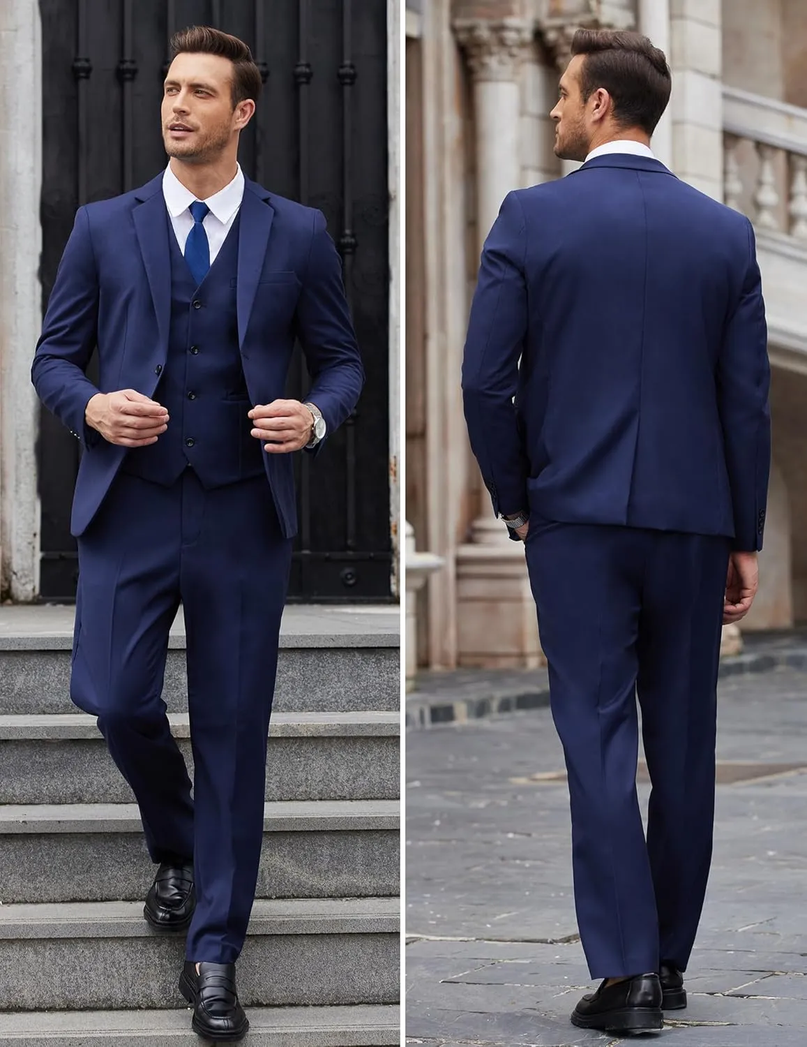 COOFANDY Men's Suits 3 Piece Slim Fit Set Two Button Suit Jacket Vest Pants for Business, Wedding, Party