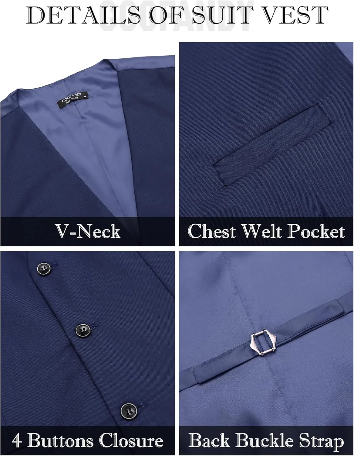 COOFANDY Men's Suits 3 Piece Slim Fit Set Two Button Suit Jacket Vest Pants for Business, Wedding, Party