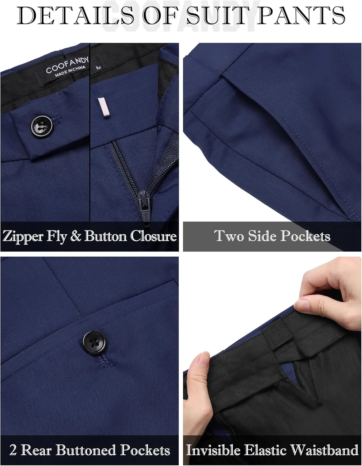 COOFANDY Men's Suits 3 Piece Slim Fit Set Two Button Suit Jacket Vest Pants for Business, Wedding, Party