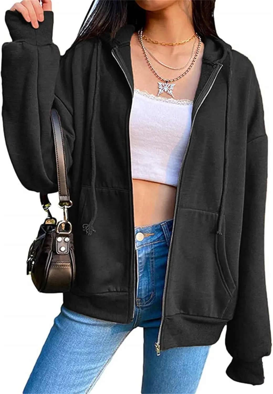 COOLMONAR Women Y2K Hoodie Y2K Athletic Workout Basic Casual Sweatshirt Harajuku Zip Up Hoodies