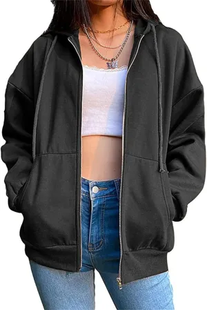 COOLMONAR Women Y2K Hoodie Y2K Athletic Workout Basic Casual Sweatshirt Harajuku Zip Up Hoodies